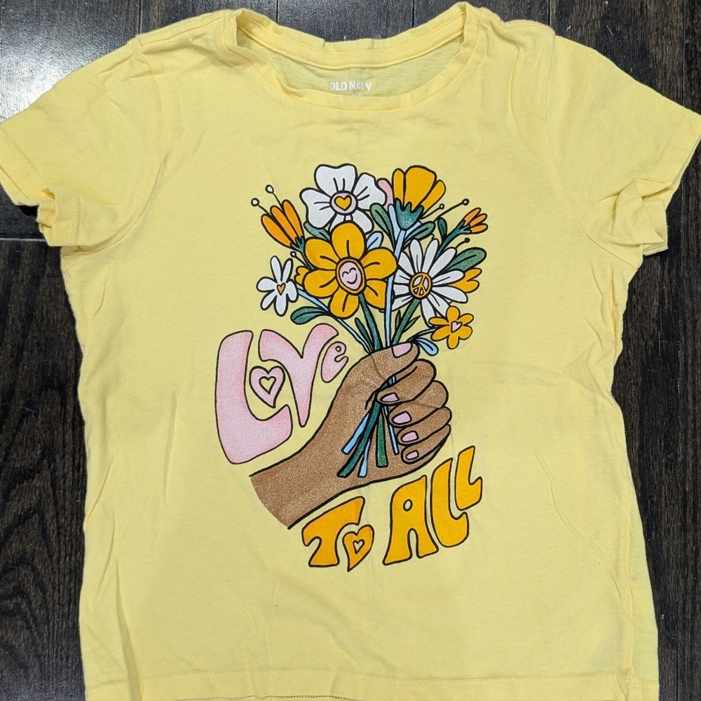 4/$20 Old Navy Yellow Floral Love to All T-Shirt LG (10-12)